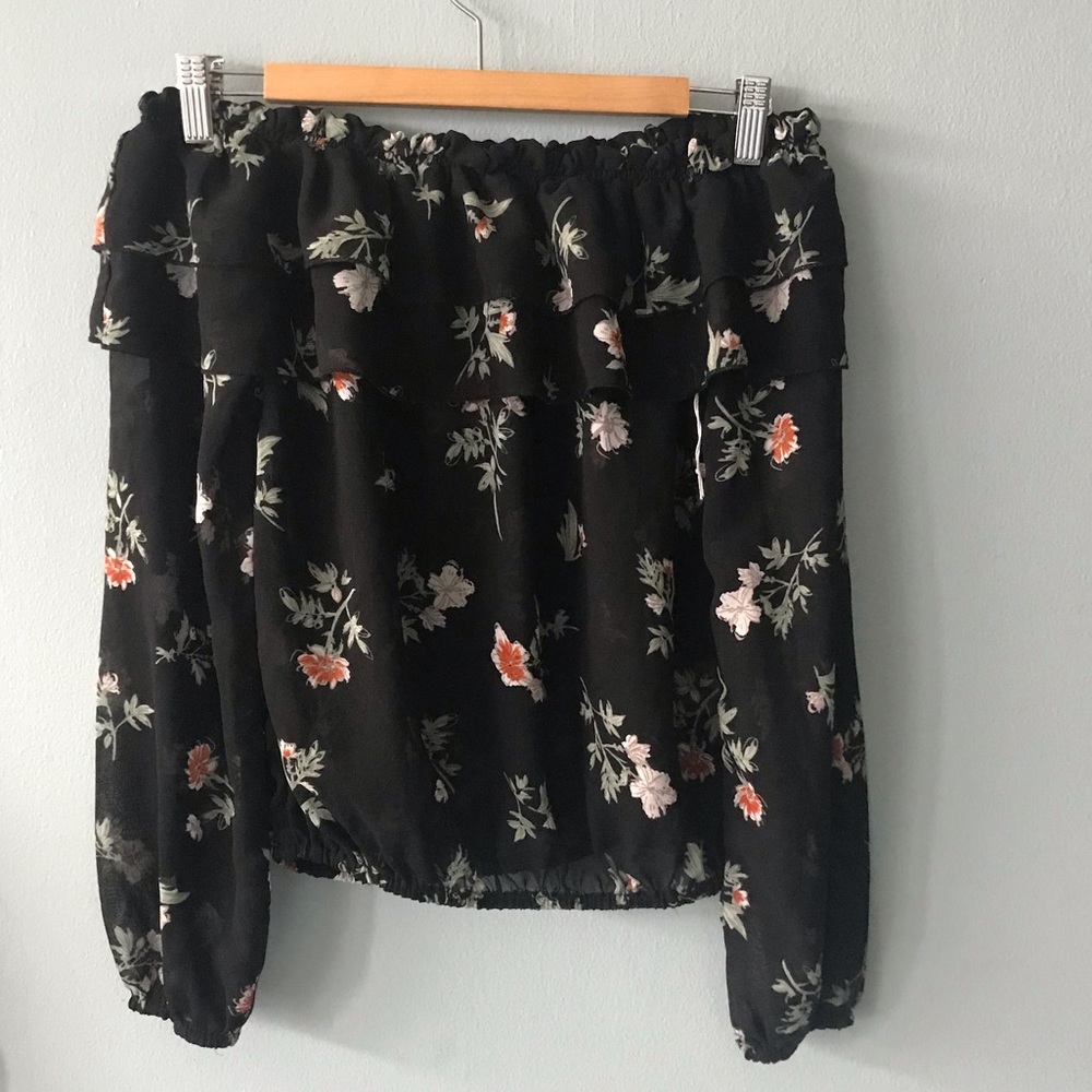 Black off the shoulder floral top